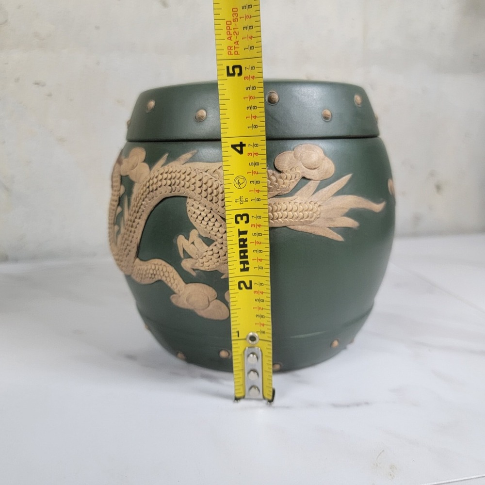 Vintage Ceramic Redware Dragon Draginware Ginger Lidded Pot Planter canister Jar - Picture 13 of 13